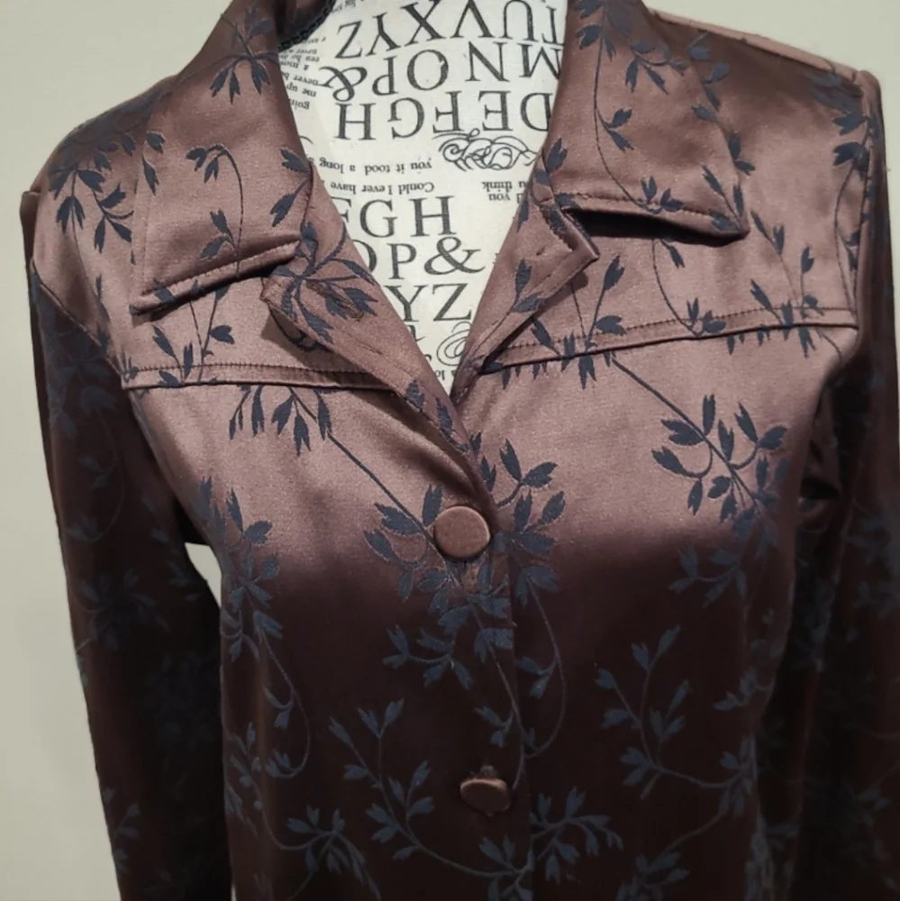 Vintage Brown Satiny Embroided Evening Jacket Blazer Women SZ Small - Picture 3 of 11